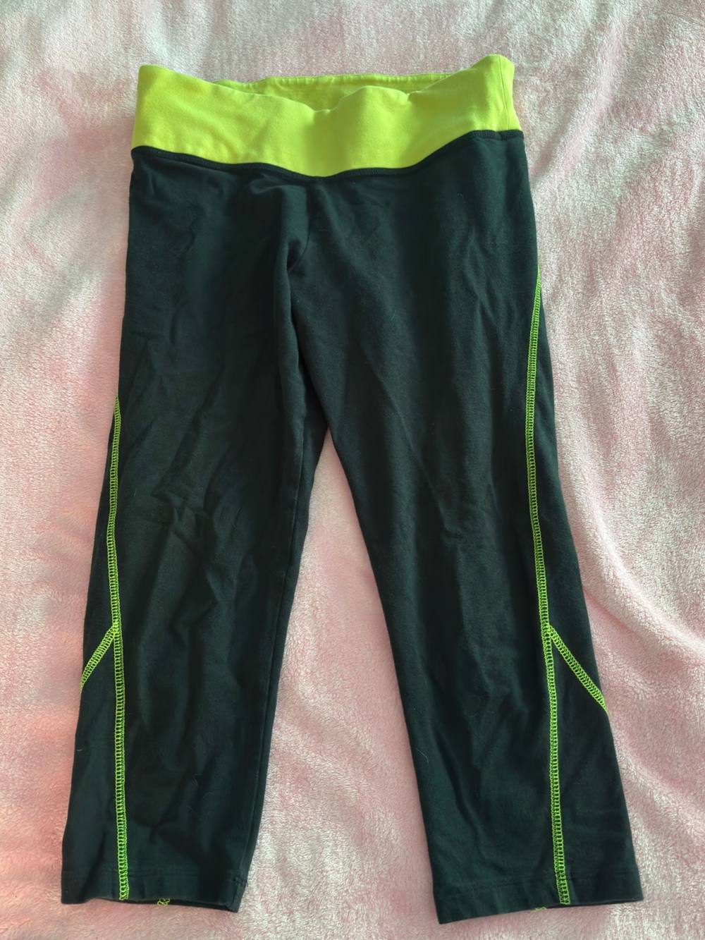 VS PINK Lime Green and Black Neon Capri Leggings Size Small